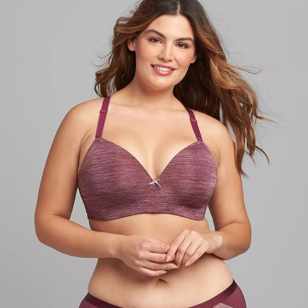 Cacique Wire Free SWF T-Shirt Lace Back Straps Grape Wine Womens Size 40DD